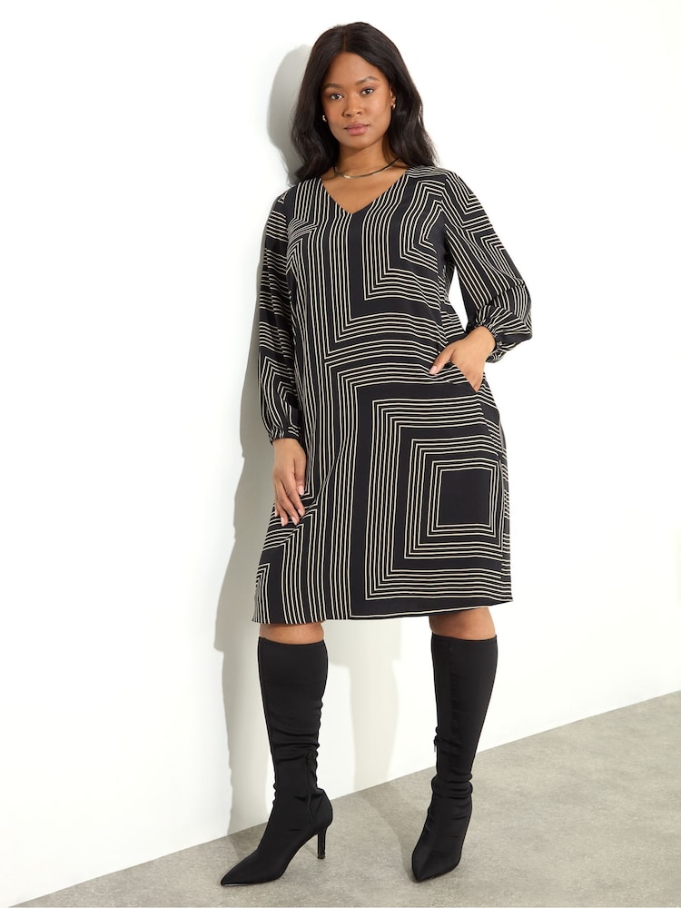 Live Unlimited Black Geo Print Dress With Pockets - Image 1 of 5