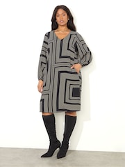 Live Unlimited Black Geo Print Dress With Pockets - Image 2 of 5