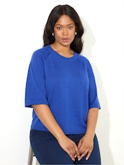 Live Unlimited Curve Blue Knitted Relaxed T-Shirt - Image 1 of 4