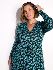 Live Unlimited Black Floral Pleated Wrap With Blouson Sleeves Dress - Image 4 of 4