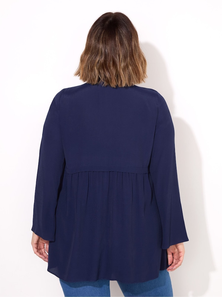 Live Unlimited Blue V-neck Smock 100% Cotton Tunic - Image 2 of 4
