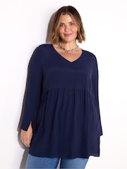 Live Unlimited Blue V-neck Smock 100% Cotton Tunic - Image 3 of 4