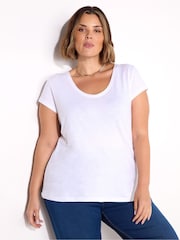 Blanco - Live Unlimited 100% Cotton Slub Scoop Neck T-Shirt - Imagen 3 de 3