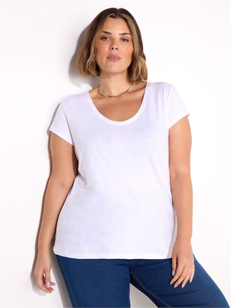 Blanco - Live Unlimited 100% Cotton Slub Scoop Neck T-Shirt - Imagen 3 de 3