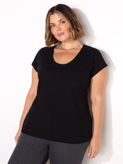Live Unlimited Black 100% Cotton Slub Scoop Neck T-Shirt - Image 1 of 3