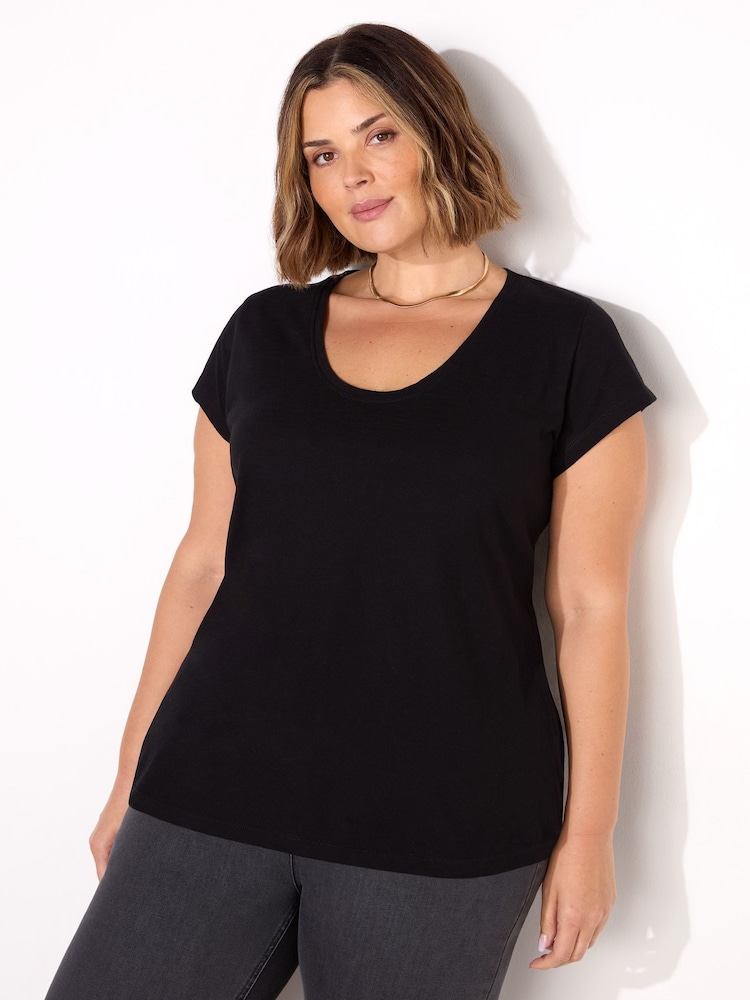 Live Unlimited Black 100% Cotton Slub Scoop Neck T-Shirt - Image 1 of 3