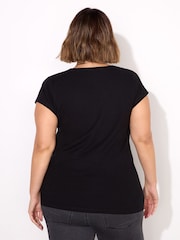 Live Unlimited Black 100% Cotton Slub Scoop Neck T-Shirt - Image 2 of 3