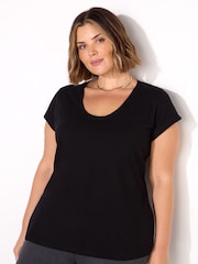 Live Unlimited Black 100% Cotton Slub Scoop Neck T-Shirt - Image 3 of 3