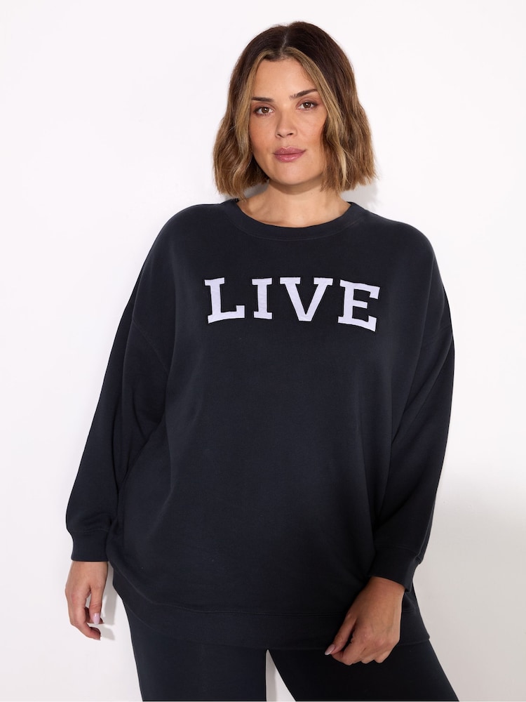 Live Unlimited Blue Oversized Live 100% Cotton Sweatshirt - Image 1 of 3