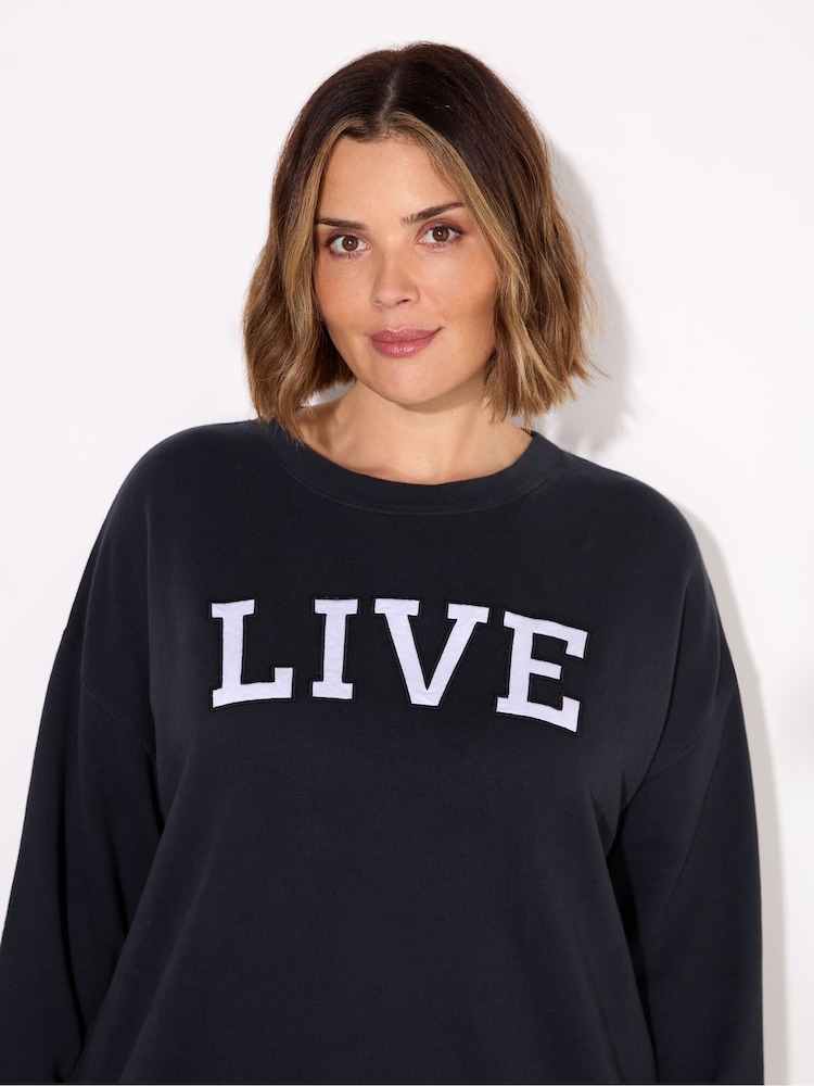 Live Unlimited Blue Oversized Live 100% Cotton Sweatshirt - Image 3 of 3