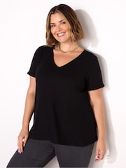 Live Unlimited Black 100% Cotton Slub V-Neck T-Shirt - Image 1 of 3