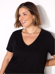 Live Unlimited Black 100% Cotton Slub V-Neck T-Shirt - Image 2 of 3