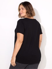 Live Unlimited Black 100% Cotton Slub V-Neck T-Shirt - Image 3 of 3