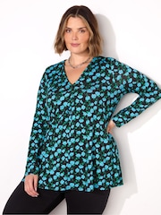 Blau - Live Unlimited Abstract Pleat Front Jersey Top - Bild 1 von 3
