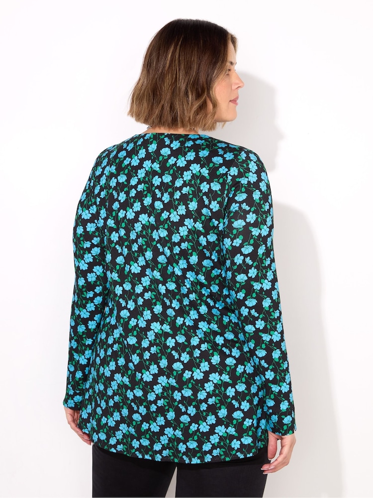Blau - Live Unlimited Abstract Pleat Front Jersey Top - Bild 2 von 3