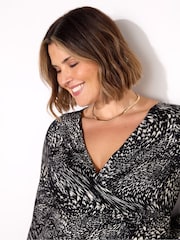 Live Unlimited Black Abstract Pleated Wrap With Blouson Sleeves Dress - Image 2 of 3