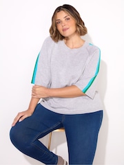 Live Unlimited Curve Grey Knitted Contrast Stripe Relaxed T-Shirt - Image 1 of 4