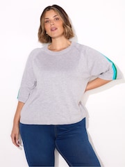 Live Unlimited Curve Grey Knitted Contrast Stripe Relaxed T-Shirt - Image 2 of 4