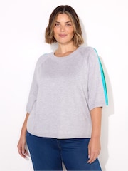 Live Unlimited Curve Grey Knitted Contrast Stripe Relaxed T-Shirt - Image 3 of 4