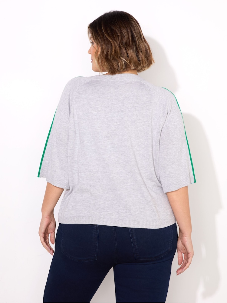 Live Unlimited Curve Grey Knitted Contrast Stripe Relaxed T-Shirt - Image 4 of 4