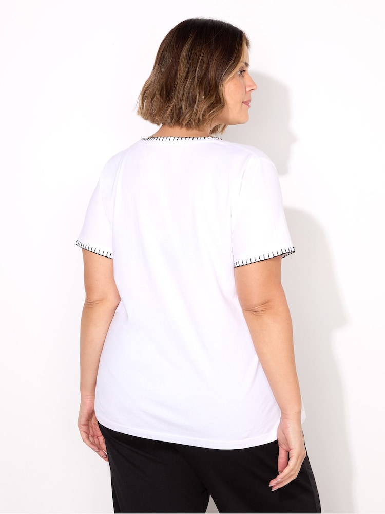 Blanco - Live Unlimited Blanket Stitch Cotton V-Neck T-Shirt - Imagen 2 de 5