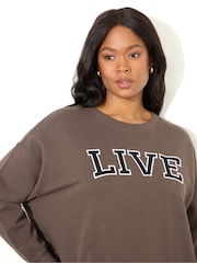 Live Unlimited Brown Oversized Live 100% Cotton Sweatshirt - Image 4 of 5