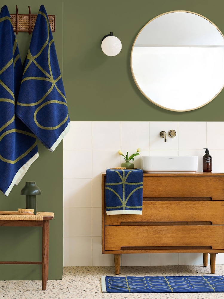 Orla Kiely Navy/Olive Linear Stem Bath Mat - Image 2 of 3 Orla Kiely Navy/Olive Linear Stem Bath Mat - Image 2 of 3