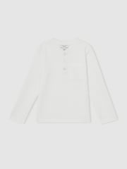Reiss White David Cotton-Blend Waffle Henley T-Shirt - Image 2 of 4