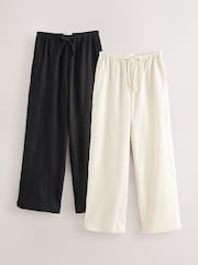 Neutral/Black 2 Pack Wide Leg Textured Trousers with Linen - Image 1 of 5