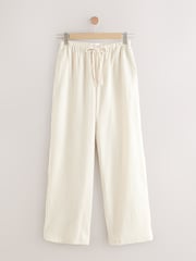 Neutral/Black 2 Pack Wide Leg Textured Trousers with Linen - Image 2 of 5