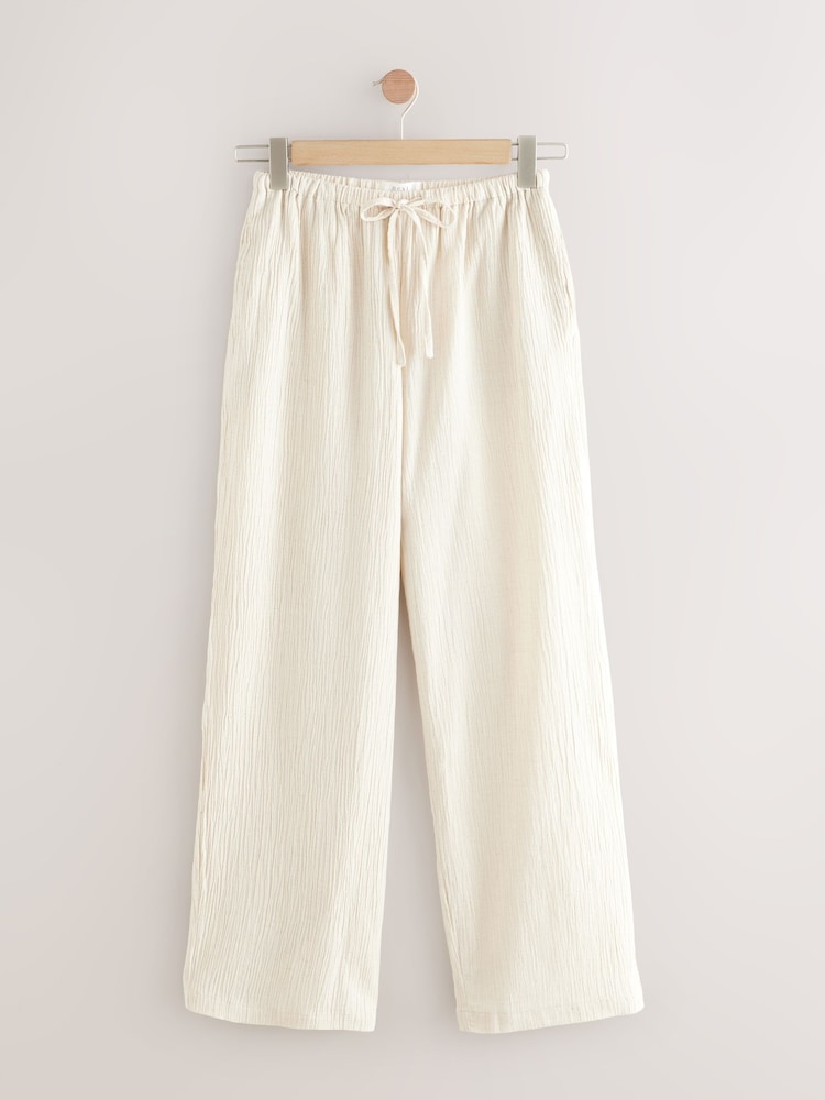 Neutral/Black 2 Pack Wide Leg Textured Trousers with Linen - Image 2 of 5