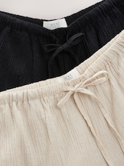 Neutral/Black 2 Pack Wide Leg Textured Trousers with Linen - Image 4 of 5