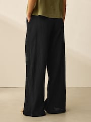 Black/Khaki 2 Pack Wide Leg Textured Trousers with Linen - Image 3 of 10