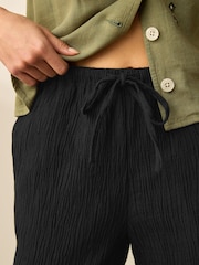 Black/Khaki 2 Pack Wide Leg Textured Trousers with Linen - Image 4 of 10