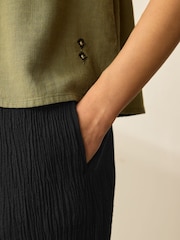 Black/Khaki 2 Pack Wide Leg Textured Trousers with Linen - Image 5 of 10