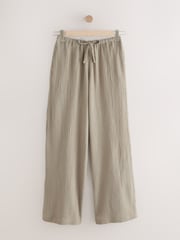 Black/Khaki 2 Pack Wide Leg Textured Trousers with Linen - Image 7 of 10