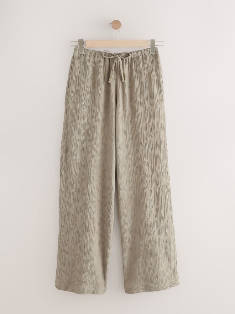 Black/Khaki 2 Pack Wide Leg Textured Trousers with Linen - Image 7 of 10