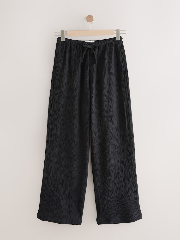 Black/Khaki 2 Pack Wide Leg Textured Trousers with Linen - Image 8 of 10