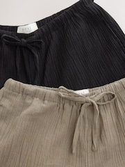 Black/Khaki 2 Pack Wide Leg Textured Trousers with Linen - Image 9 of 10