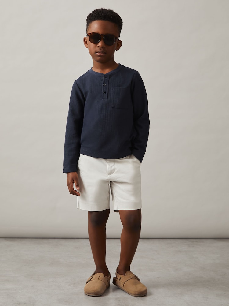 Reiss Navy David Cotton-Blend Waffle Henley T-Shirt - Image 1 of 4