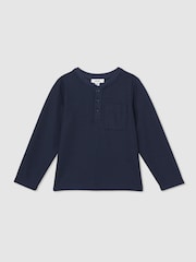 Reiss Navy David Cotton-Blend Waffle Henley T-Shirt - Image 2 of 4