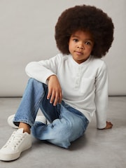 Reiss White David Cotton-Blend Waffle Henley T-Shirt - Image 3 of 4