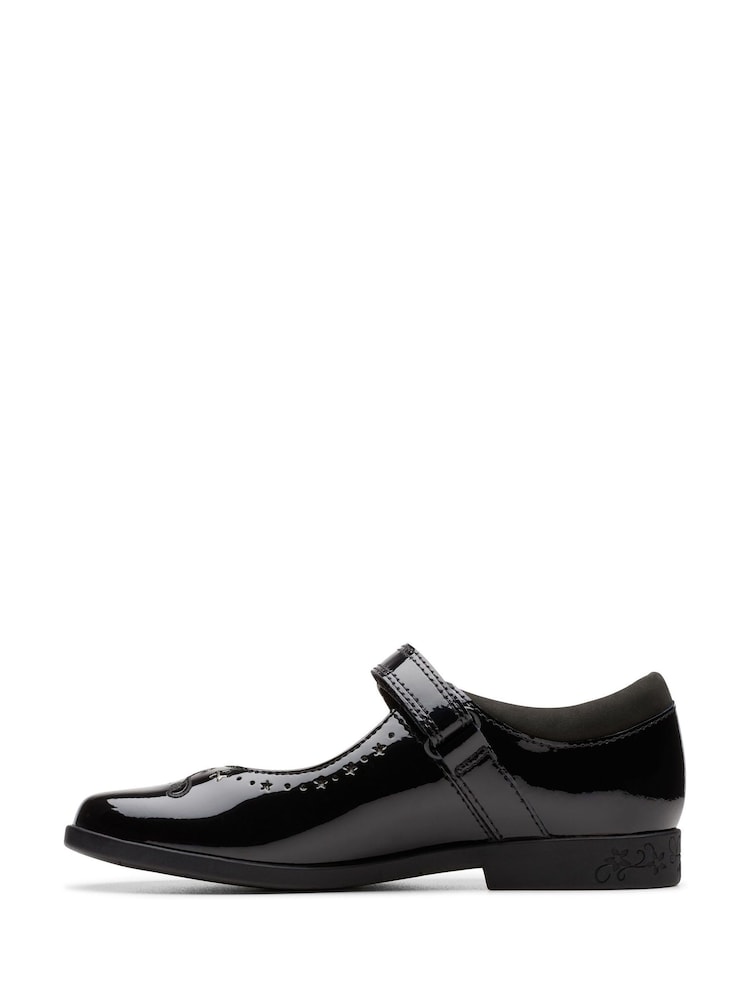 Clarks Black Patent Standard Fit (F) Younger Girls Patent Lock Magic Mary Jane School Shoes - Image 2 of 8 Clarks Black Patent Standard Fit (F) Younger Girls Patent Lock Magic Mary Jane School Shoes - Image 2 of 8