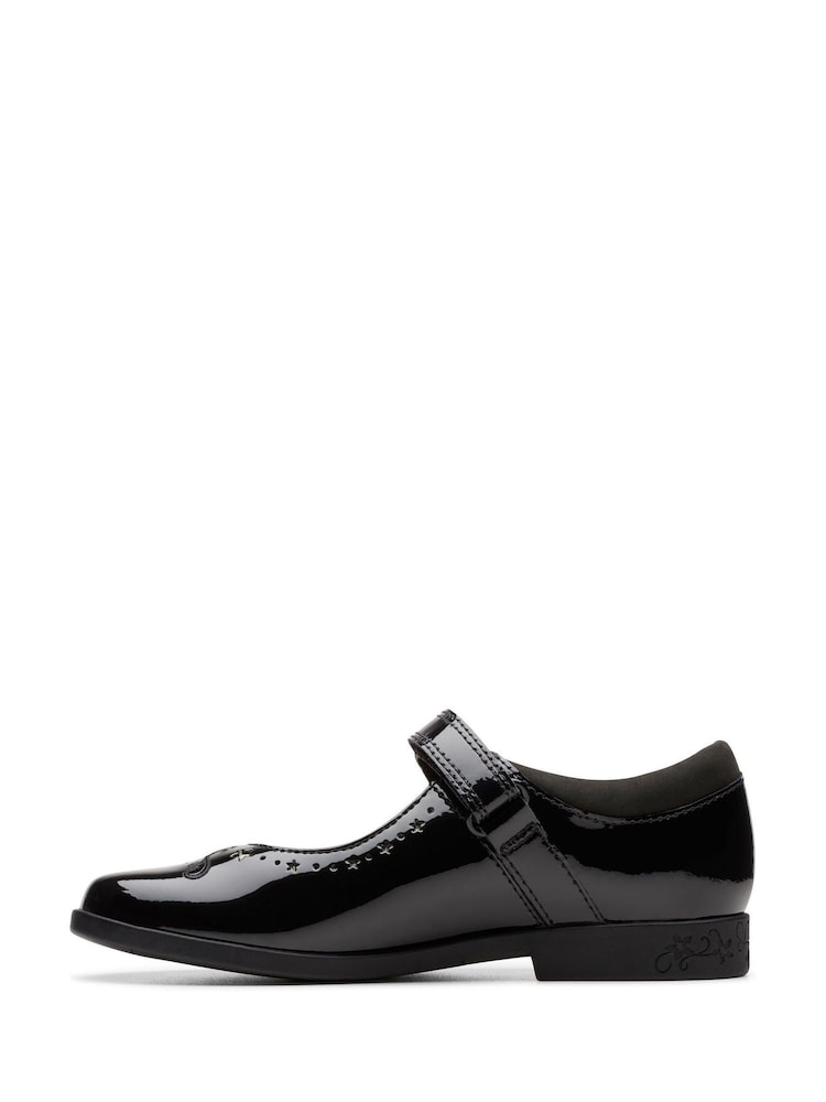 Clarks Black Patent Wide Fit (G) Younger Girls Patent Lock Magic Mary Jane School Shoes - Image 2 of 8 Clarks Black Patent Wide Fit (G) Younger Girls Patent Lock Magic Mary Jane School Shoes - Image 2 of 8