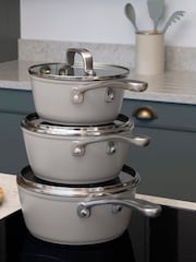 Laura Ashley Dark Dove Grey 3 Piece Suprior Non Stick Saucepan Set - Image 1 of 5