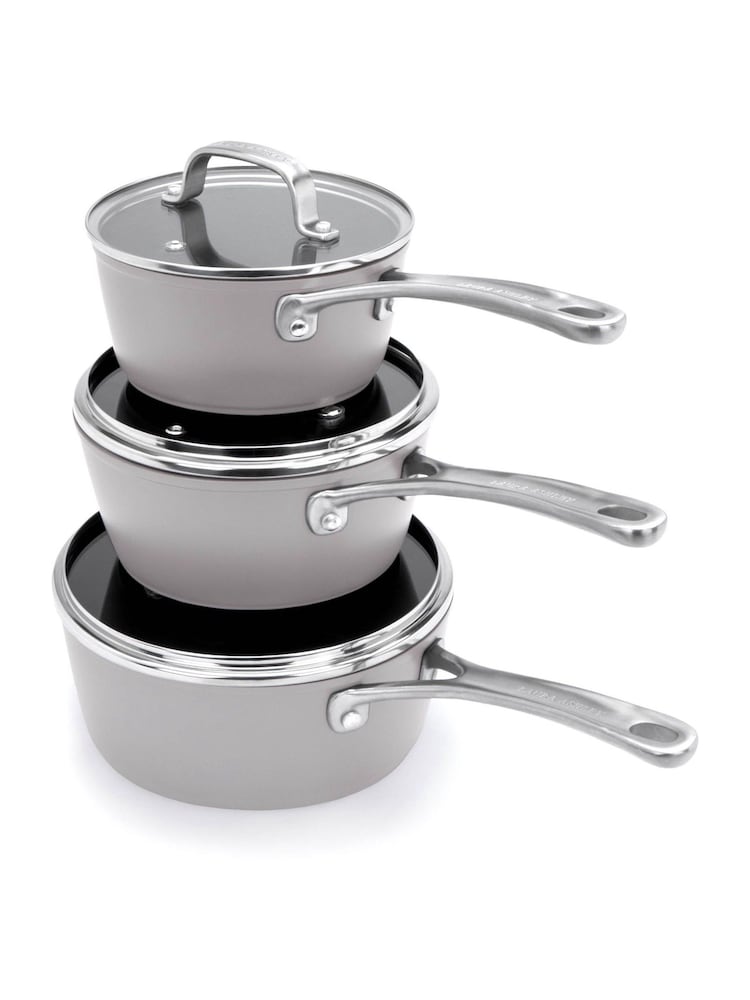 Laura Ashley Dark Dove Grey 3 Piece Suprior Non Stick Saucepan Set - Image 5 of 5