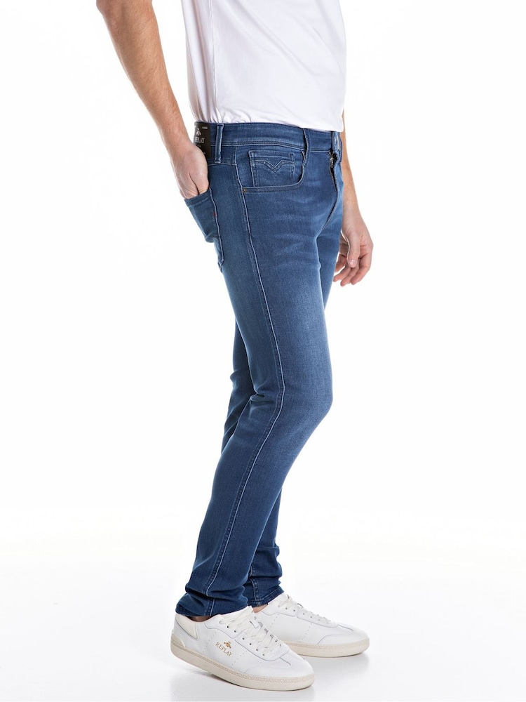 Replay Mid Blue Denim Powerstretch Straight Fit Grover Stretch Jeans - Image 2 of 4