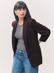 Burgundy Striped Relaxed Ruched Sleeve Blazer - Image 1 of 9