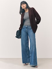 Burgundy Striped Relaxed Ruched Sleeve Blazer - Image 2 of 9