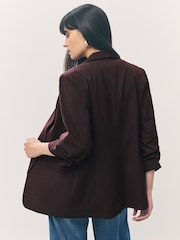 Burgundy Striped Relaxed Ruched Sleeve Blazer - Image 3 of 9